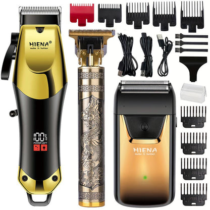 3-Piece Professional Blonde Hair Clipper & Trimmer Kit for Men - USB-Rechargeable Barber Set Featuring LCD Display, Adjustable Blade Hair Clippers, and Professional Men's Trimmer