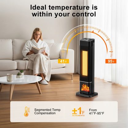 24inch Space Heaters for Indoor Use, Portable Heater with 3 Light Colors, Adjustable Thermostat with Remote, Tip-over Protection Up to 95°F, 60°Oscillation,stop operating 30 seconds after the power is cut off.