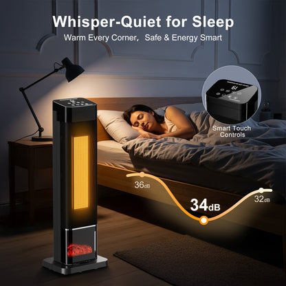 24inch Space Heaters for Indoor Use, Portable Heater with 3 Light Colors, Adjustable Thermostat with Remote, Tip-over Protection Up to 95°F, 60°Oscillation,stop operating 30 seconds after the power is cut off.