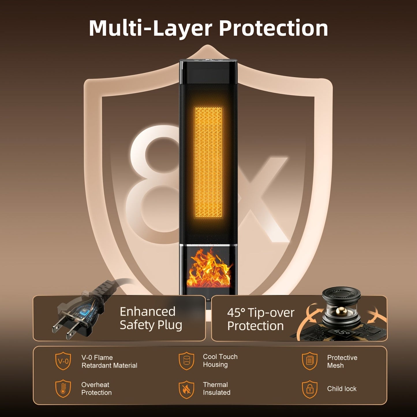 24inch Space Heaters for Indoor Use, Portable Heater with 3 Light Colors, Adjustable Thermostat with Remote, Tip-over Protection Up to 95°F, 60°Oscillation,stop operating 30 seconds after the power is cut off.
