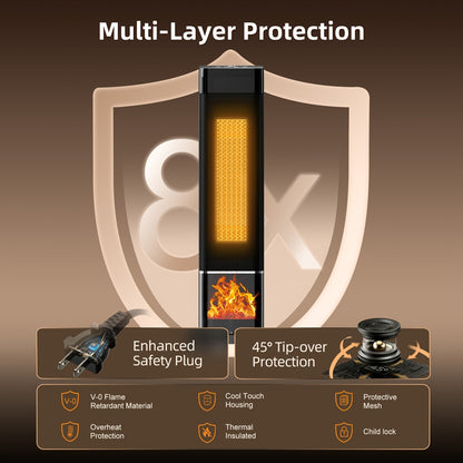 24inch Space Heaters for Indoor Use, Portable Heater with 3 Light Colors, Adjustable Thermostat with Remote, Tip-over Protection Up to 95°F, 60°Oscillation,stop operating 30 seconds after the power is cut off.