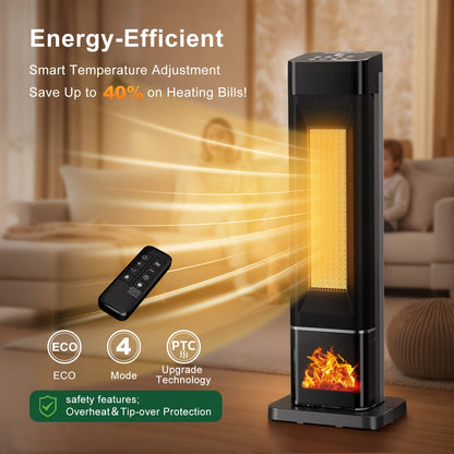 24inch Space Heaters for Indoor Use, Portable Heater with 3 Light Colors, Adjustable Thermostat with Remote, Tip-over Protection Up to 95°F, 60°Oscillation,stop operating 30 seconds after the power is cut off.