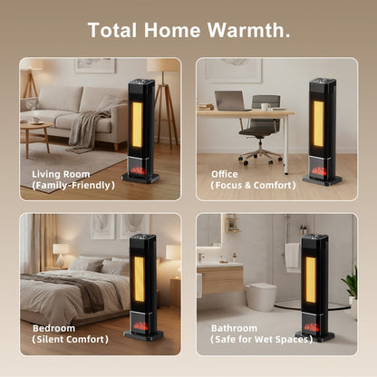 24inch Space Heaters for Indoor Use, Portable Heater with 3 Light Colors, Adjustable Thermostat with Remote, Tip-over Protection Up to 95°F, 60°Oscillation,stop operating 30 seconds after the power is cut off.