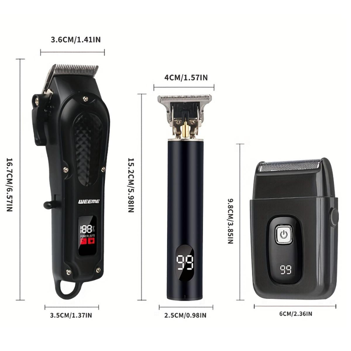 3-Piece Professional Blonde Hair Clipper & Trimmer Kit for Men - USB-Rechargeable Barber Set Featuring LCD Display, Adjustable Blade Hair Clippers, and Professional Men's Trimmer
