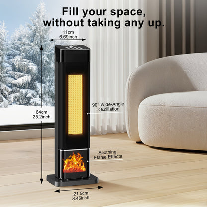 24inch Space Heaters for Indoor Use, Portable Heater with 3 Light Colors, Adjustable Thermostat with Remote, Tip-over Protection Up to 95°F, 60°Oscillation,stop operating 30 seconds after the power is cut off.