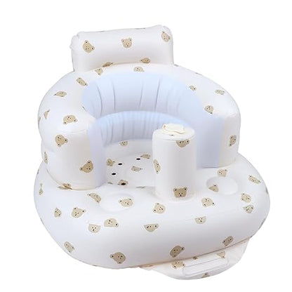 Aufblasbarer Babysitz mit Saugnäpfen für Babys ab 3 Monaten, Babystuhlsitz zum Sitzen mit integrierter Luftpumpe, aufblasbarer Babystuhl für Kleinkinder - Bärenkopf