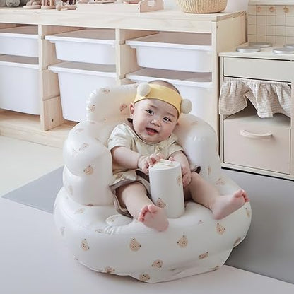 Aufblasbarer Babysitz mit Saugnäpfen für Babys ab 3 Monaten, Babystuhlsitz zum Sitzen mit integrierter Luftpumpe, aufblasbarer Babystuhl für Kleinkinder - Bärenkopf