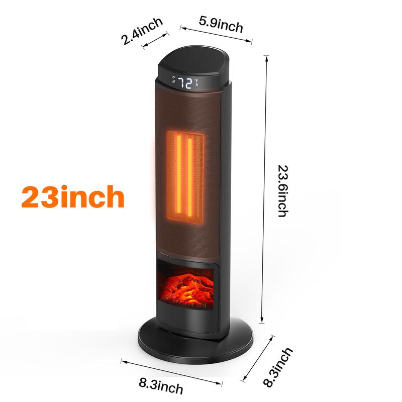 24inch Space Heaters for Indoor Use, Portable Heater with 3 Light Colors, Adjustable Thermostat with Remote, Tip-over Protection Up to 95°F, 60°Oscillation,stop operating 30 seconds after the power is cut off.