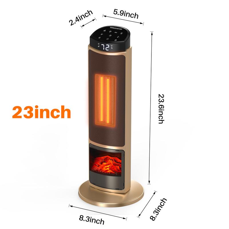 24inch Space Heaters for Indoor Use, Portable Heater with 3 Light Colors, Adjustable Thermostat with Remote, Tip-over Protection Up to 95°F, 60°Oscillation,stop operating 30 seconds after the power is cut off.