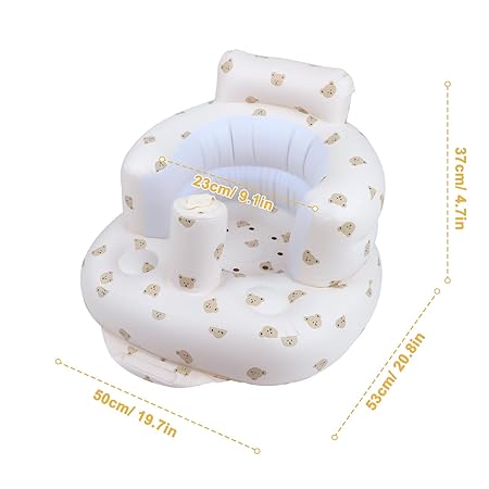 Aufblasbarer Babysitz mit Saugnäpfen für Babys ab 3 Monaten, Babystuhlsitz zum Sitzen mit integrierter Luftpumpe, aufblasbarer Babystuhl für Kleinkinder - Bärenkopf