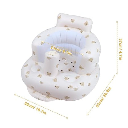 Aufblasbarer Babysitz mit Saugnäpfen für Babys ab 3 Monaten, Babystuhlsitz zum Sitzen mit integrierter Luftpumpe, aufblasbarer Babystuhl für Kleinkinder - Bärenkopf