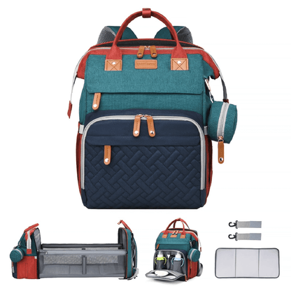 All-in-One Diaper Backpack with Built-in Changing Station & Bassinet