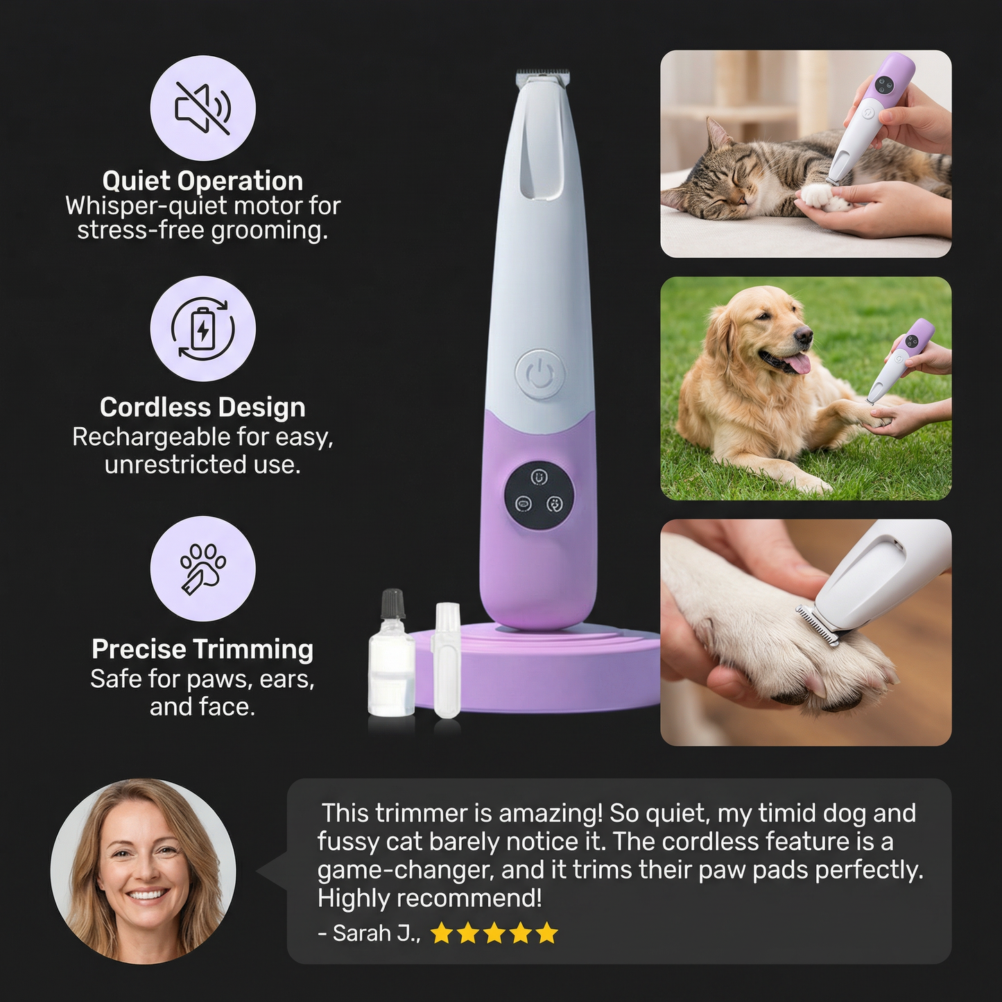 Pet Paw Trimmer – Quiet, Cordless Grooming Trimmer for Dogs & Cats